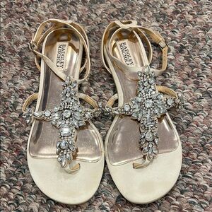 Badgley Mischka Women's Cream Sandals with Crystal Embellishments